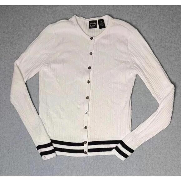 Alexandra Bartlett Sweaters - Alexandra Barlett Button Up Cardigan Womens Size PM Whita Nd Black Ribbed...